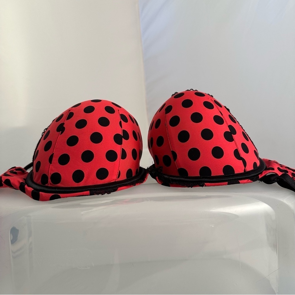 Cacique Boost Plunge polka dot red and black lace trimmed bra 40D - Picture 9 of 11